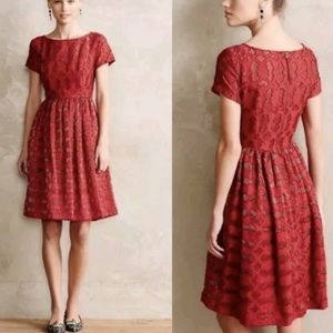 Anthropologie moulinette soeurs red lace dress, size 0
